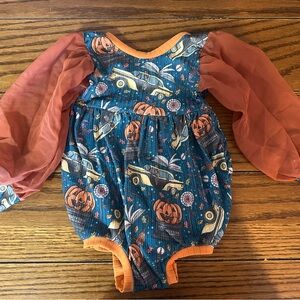 HalloweenTown Bubble Romper with Orange Sleeves